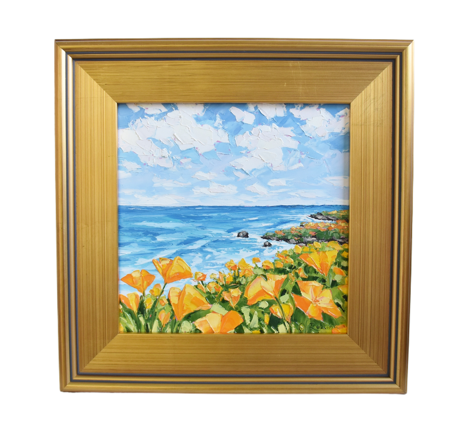 California Poppies & Blue Ocean Painting~P77689774