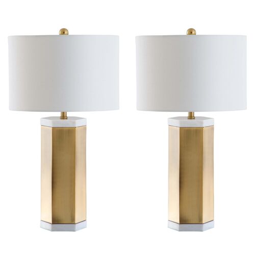S/2 Scola Table Lamps, Gold/White~P77427042
