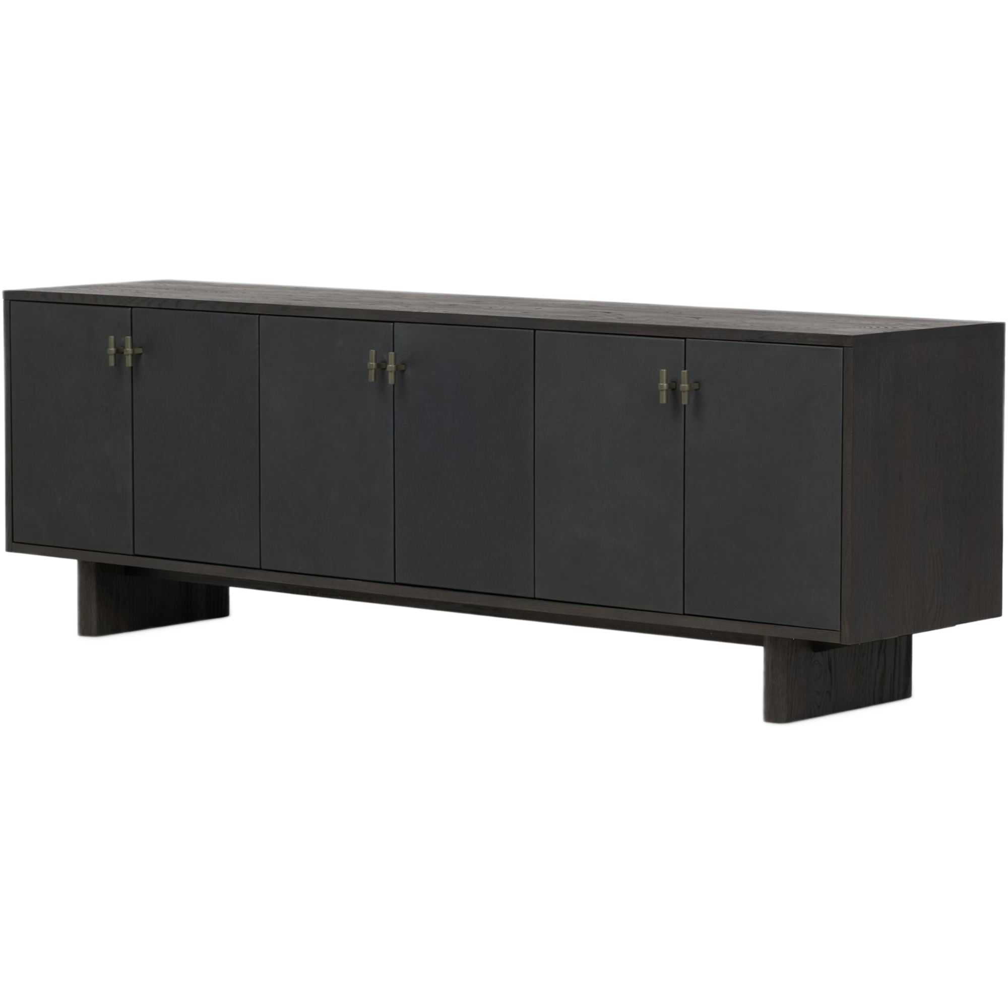 Scarlett 6-Door Leather Media Console, Worn Black Oak