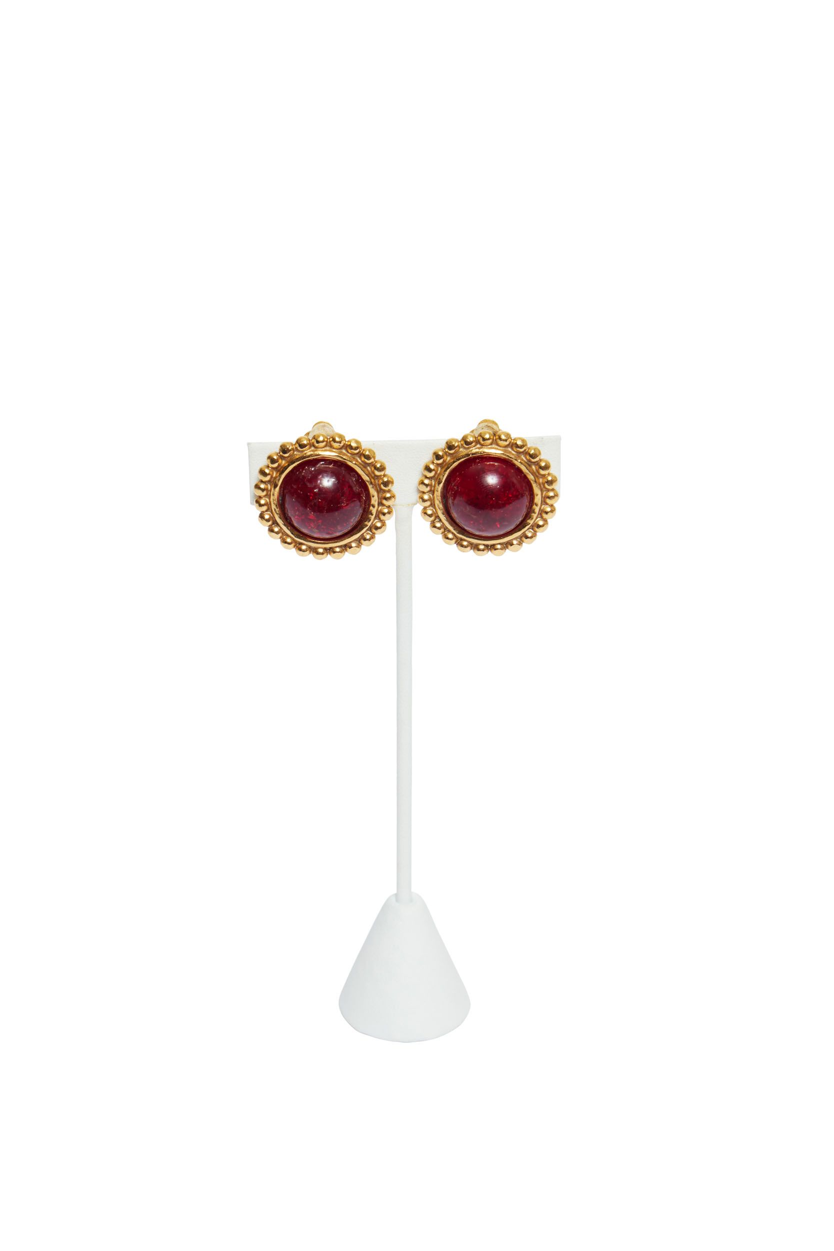 Chanel Gold Plated/Red Gripoix Earrings~P77645654