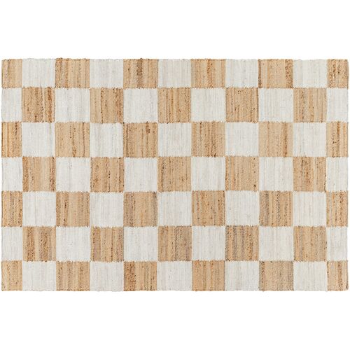 Kamey Checkeboard Handmade Rug, Light Slate