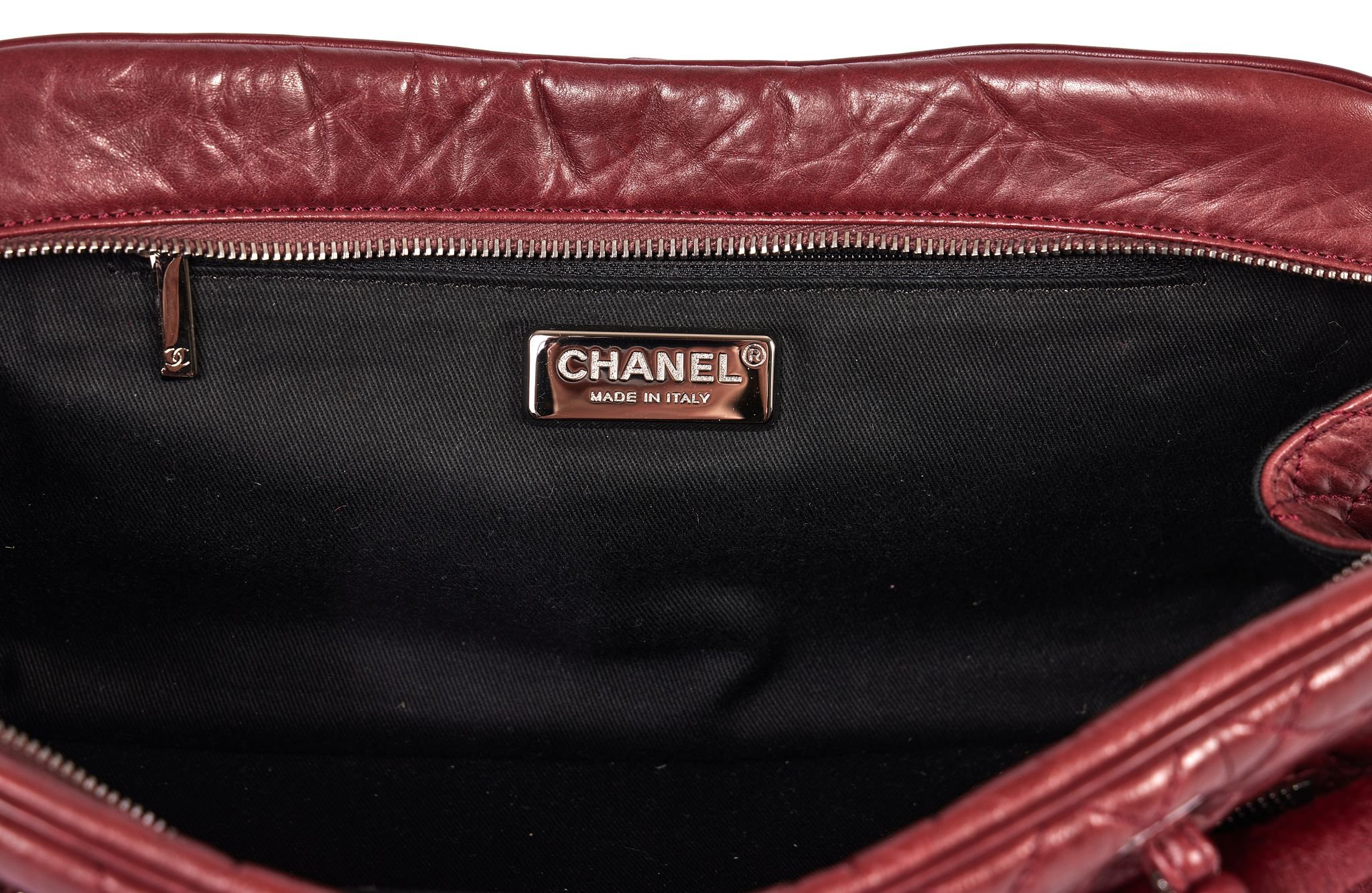 CHANEL Coco Pony Hair Leather Shoulder Bag Burgundy