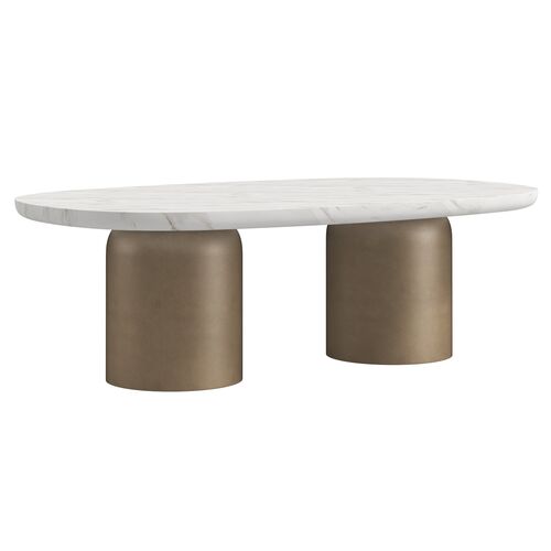 Forge Top-Marble Pedestal Coffee Table, White/Metallic Bronze Forge Top-Marble Pedestal Coffee Table, White/Metallic Bronze
