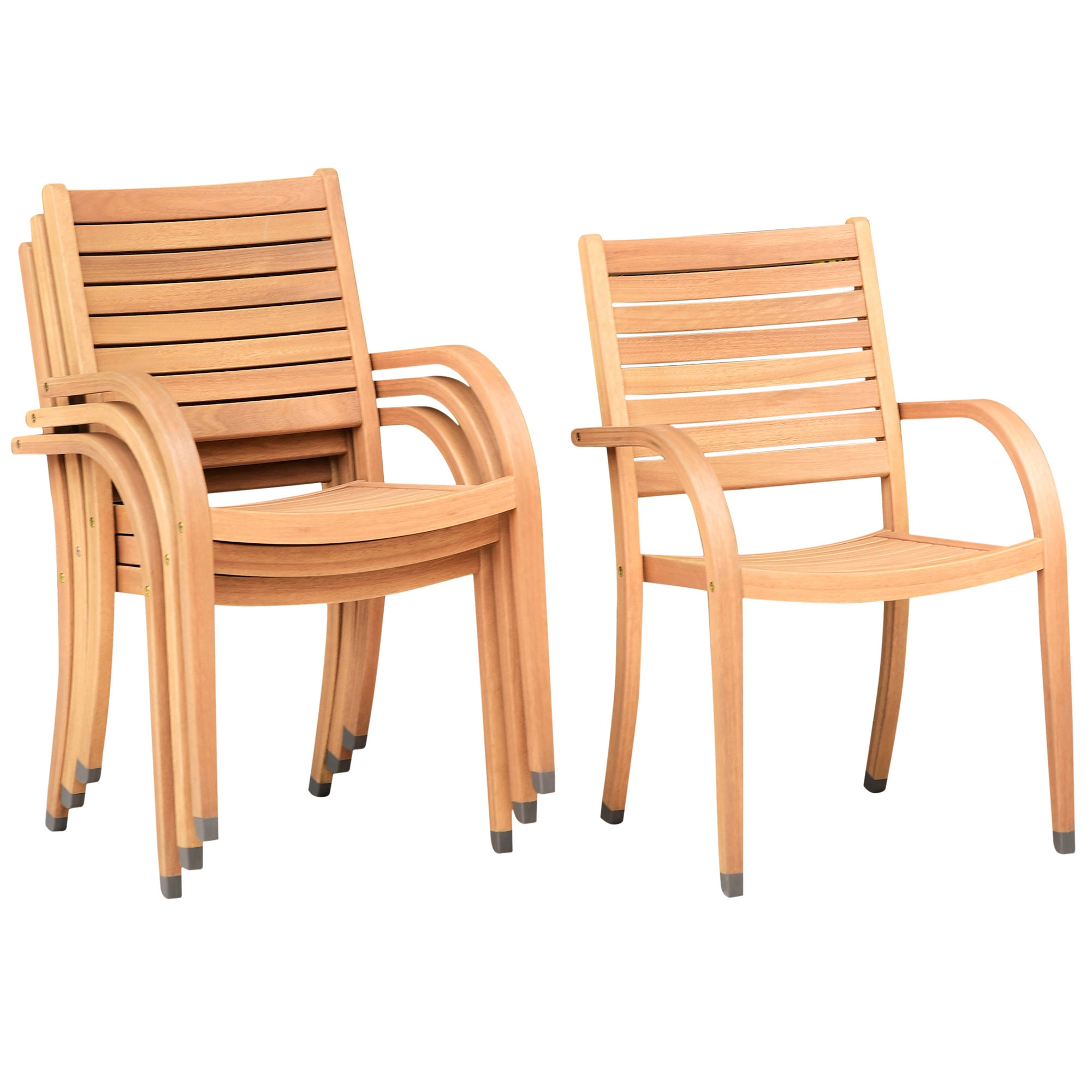 S/4 Branwyn Outdoor Eucalyptus Dining Arm Chairs, Natural