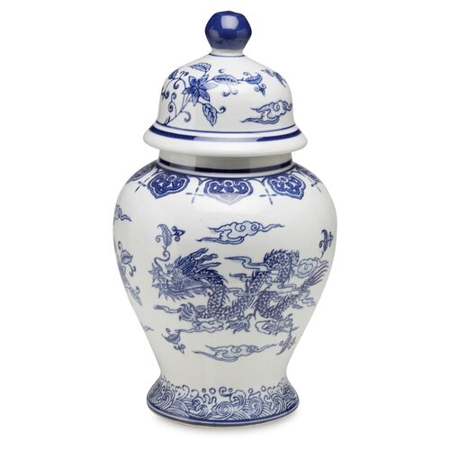 15" Dragon Ginger Jar, Blue/White~P77306417
