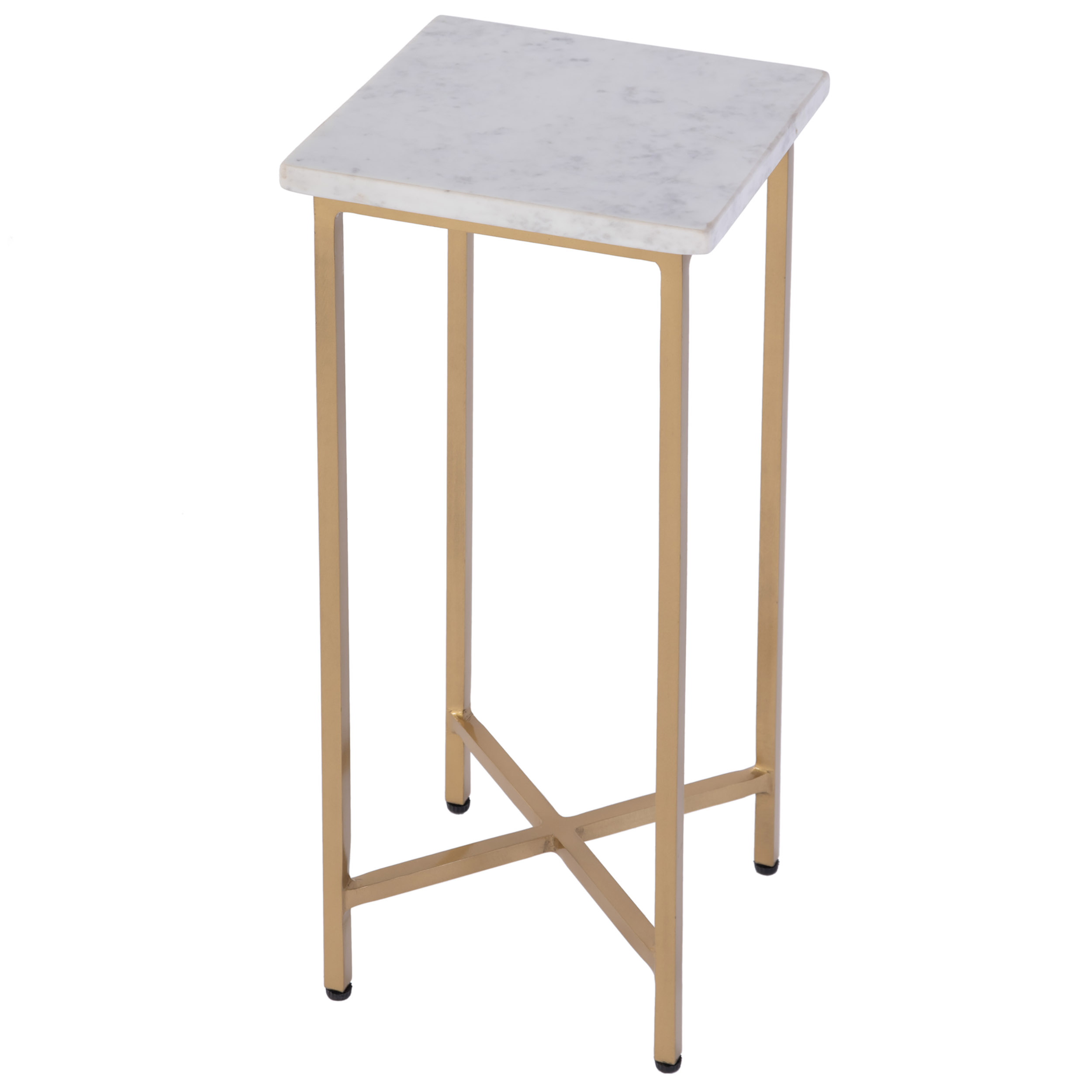 Indigo Square Marble Top End Table, White/Antique Gold