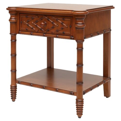 Hand-Carved Bamboo Pattern 1-Drawer Nightstand, Birdseye Maple Hand-Carved Bamboo Pattern 1-Drawer Nightstand, Birdseye Maple