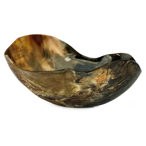 12" Horn Decorative Bowl, Natural/Black~P77424922