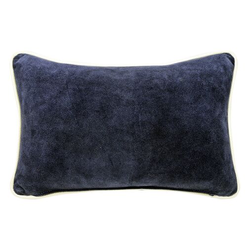 Piped Suede Lumbar Pillow, Navy/Off-White~P77636635