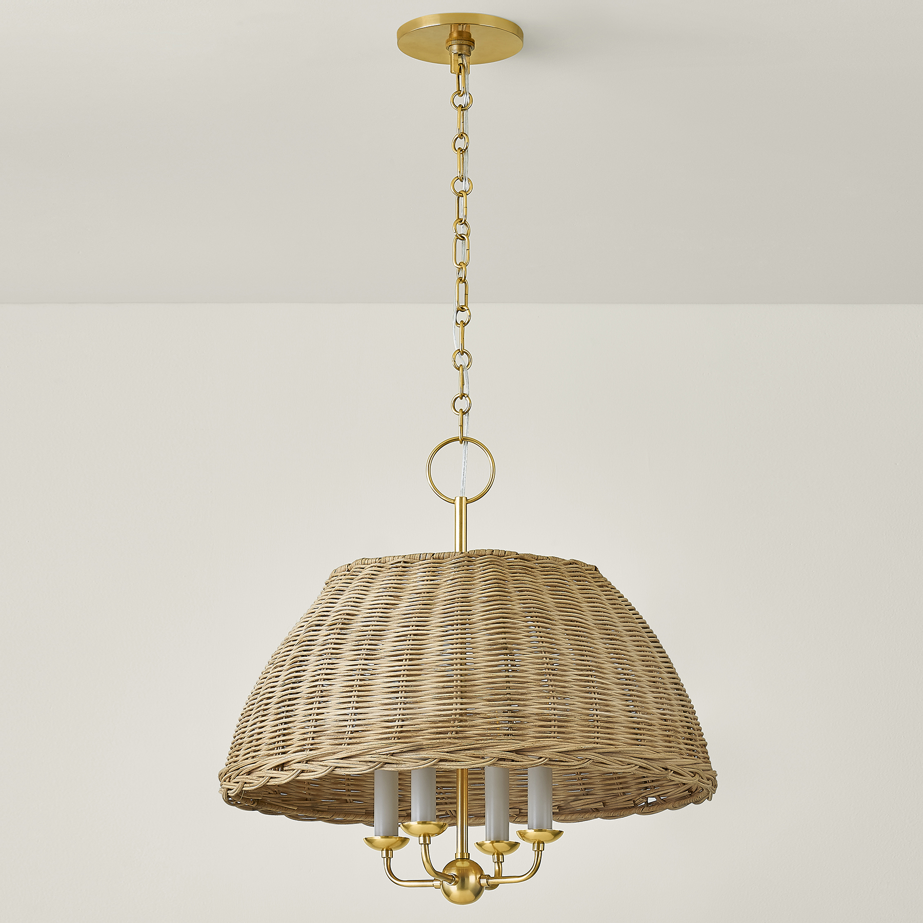 Emely Rattan Dome Chandelier, Natural/Aged Brass