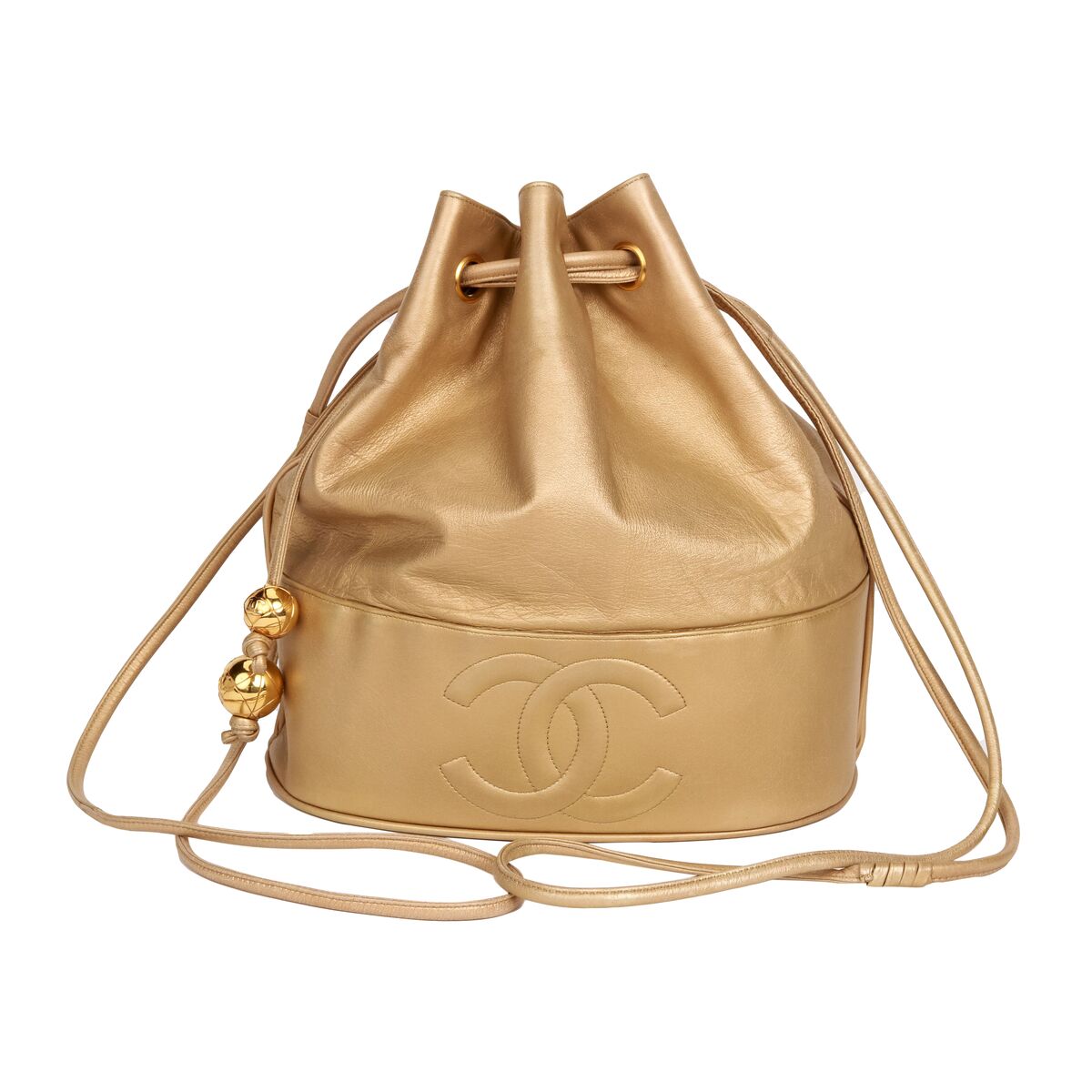 Chanel Vintage Lambskin Drawstring Bucket CC Strap Shoulder Bag