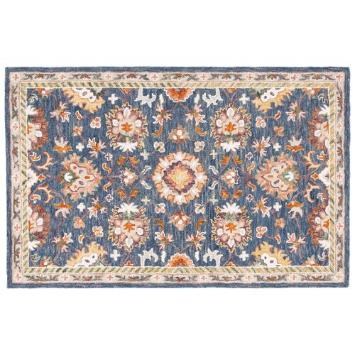 Birdie Hand Tufted Rug, Blue/Rust