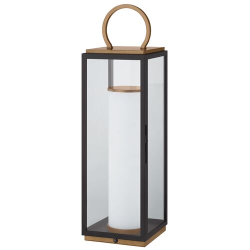 Gareth Outdoor Rechargeable Table Lamp, Patina Brass/Textured Black/Clear Gareth Outdoor Rechargeable Table Lamp, Patina Brass/Textured Black/Clear