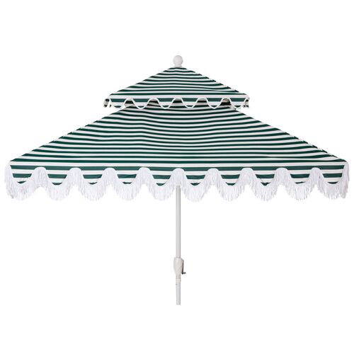 Hannah Two-Tier Square Patio Umbrella, Green/White~P77524371