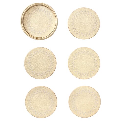 S/6 Starry Night Coasters in Caddy, Gold/Silver