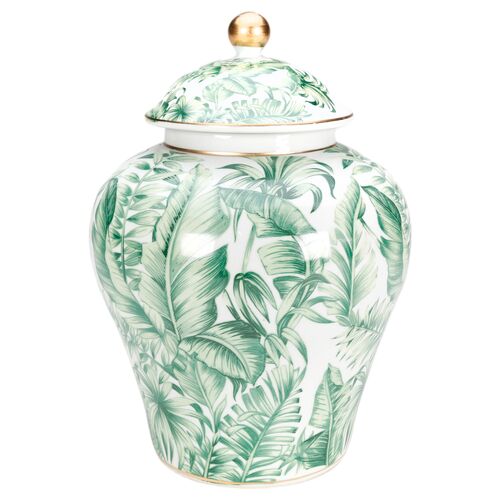 14 Tropical Leaf Ginger Jar, Green