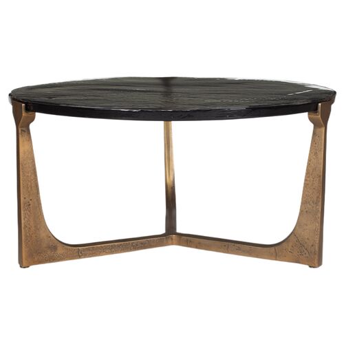 Thalia Outdoor Round Coffee Table, Brass