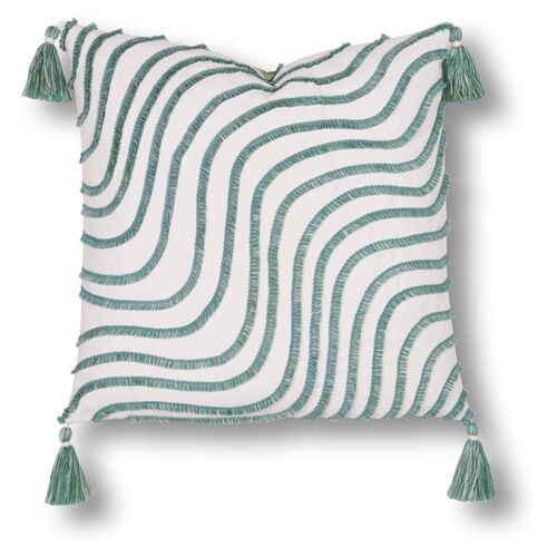 Waves 20x20 Outdoor Pillow, Green/White~P77475157
