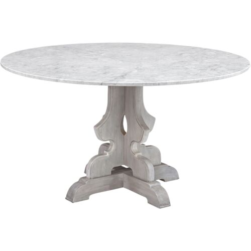 Zachary 48" Round Marble Top Dining Table, White/Washed Grey Zachary 48" Round Marble Top Dining Table, White/Washed Grey