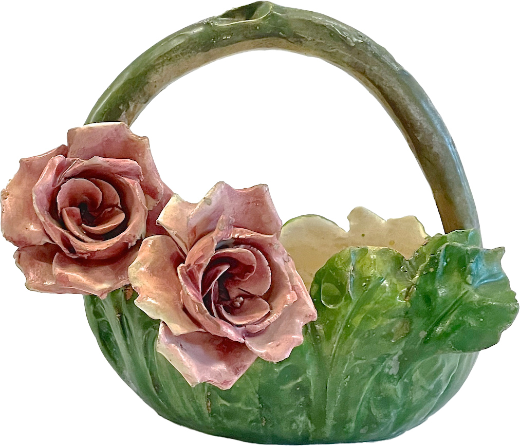 French Majolica Floral Basket Vase