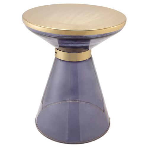 Cristiano Glass Side Table, Blue/Gold~P111113907