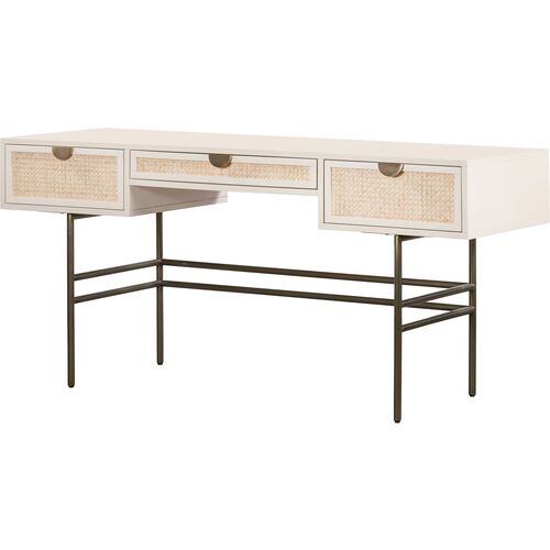 Amora 3-Drawer Desk, Cane/Alabaster~P111118826