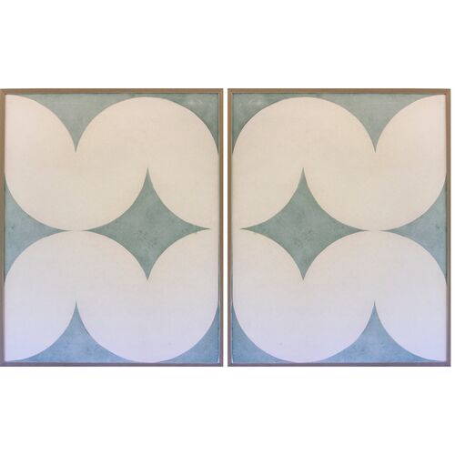 Dawn Wolfe, Light Blue Wave Abstract Diptych~P77571856