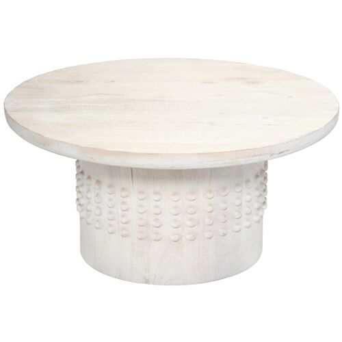 Studded Washed Wood Coffee Table, White Studded Washed Wood Coffee Table, White