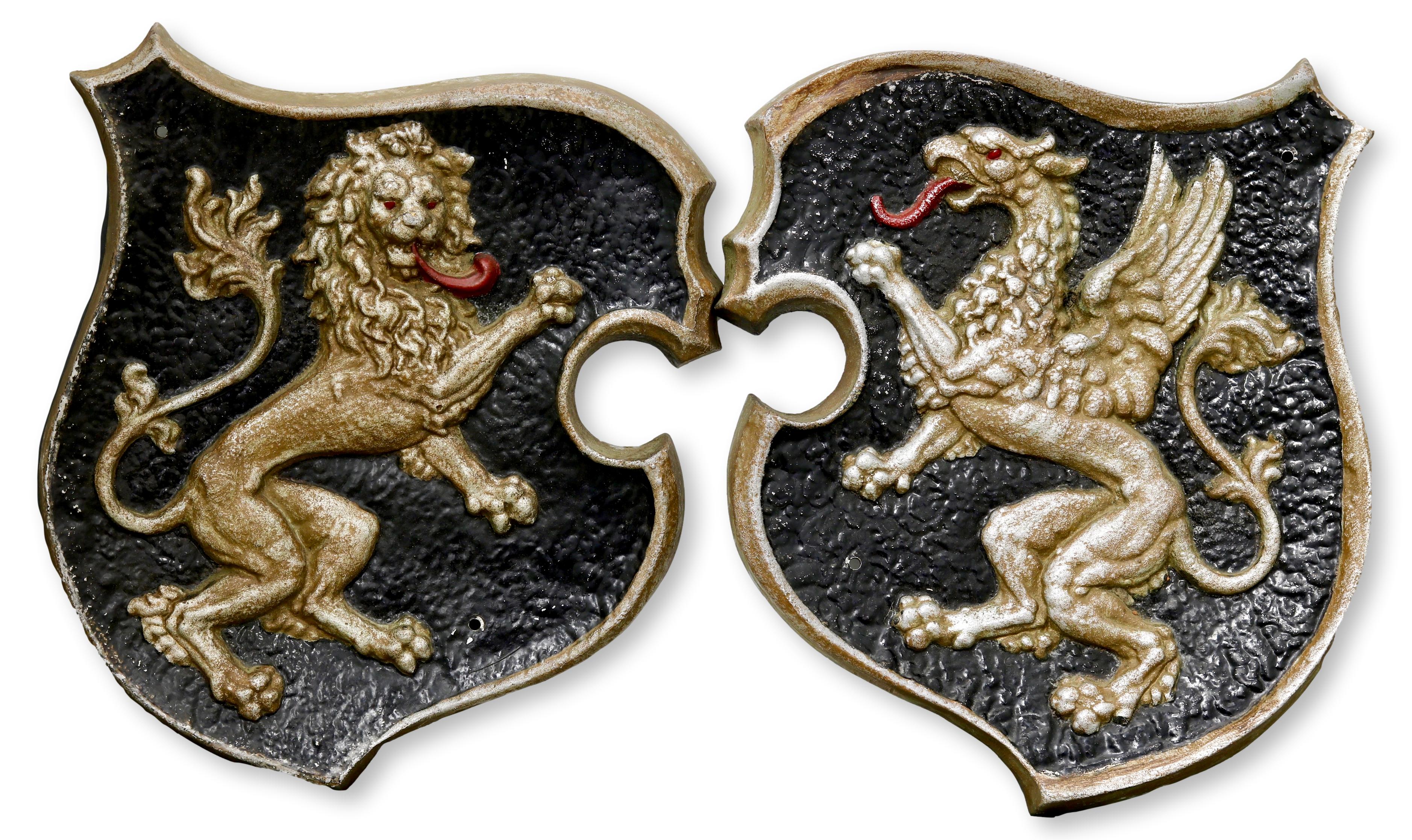 Antique English Metal Crests, Pair~P77530984