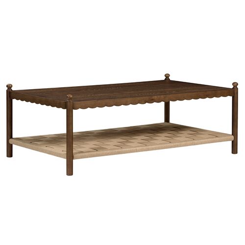 Declan Scalloped Oak & Woven Papercord Coffee Table, Brown Declan Scalloped Oak & Woven Papercord Coffee Table, Brown