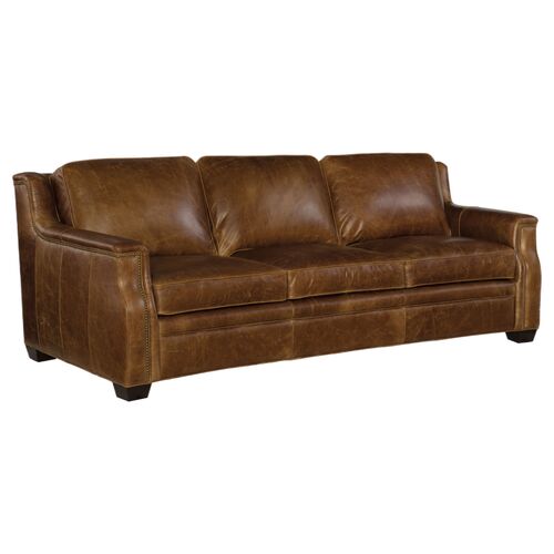 Yates Leather Stationary Sofa, Brown