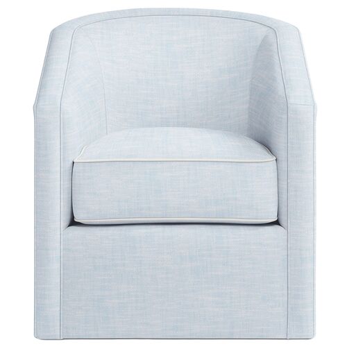Southold Outdoor Upholstered Swivel Chair, Inside Out Linen w/ Contrast Welt