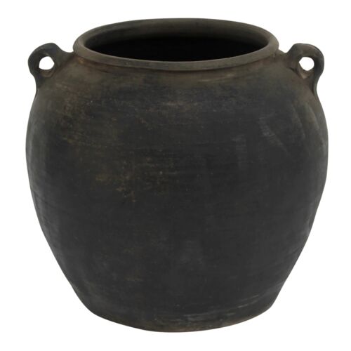 Vintage 12" Pottery Jar, Charcoal/Gray