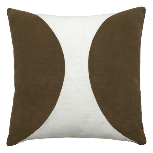 Liv 22x22 Color Block Pillow, Bark Velvet/Snow Linen