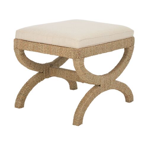 Yvan Woven Sea Grass Ottoman, Natural/Beige Yvan Woven Sea Grass Ottoman, Natural/Beige