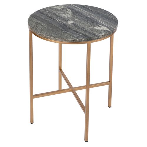 Jasper Marble End Table, Gray/Gold