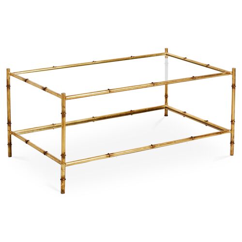 Bamboo Two-Tier Coffee Table, Antiqued Gold~P77210510