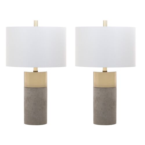 S/2 Chloe Concrete Table Lamps, Gold/Grey~P63883800
