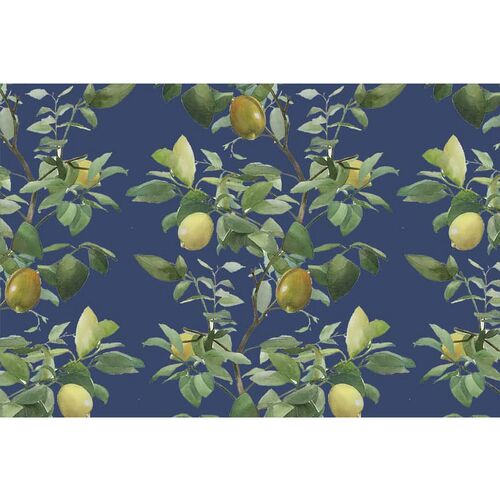 Helen Strom Med. Lemons Wallpaper, Navy~P77605214