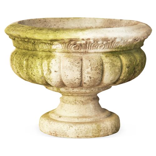 16" Windy Sand Fluted Urn, White Moss~P75997609