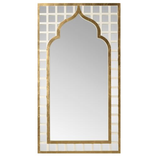 Treillage Beveled Wall Mirror, Gold/White