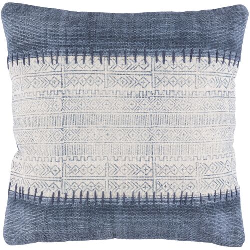 Roanna Patchwork Accent Pillow, Cream/Blue