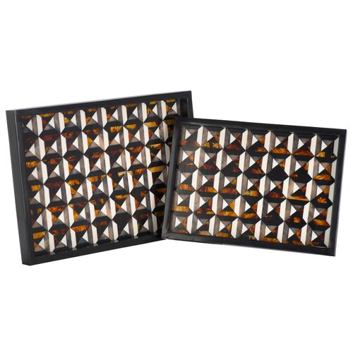S/2 Relor Resin Trays, Ivory/Brown