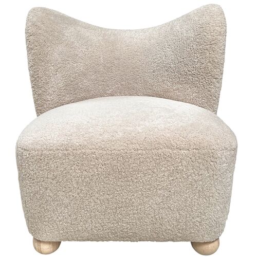 Valentina Curved Accent Chair, Tan Shearling