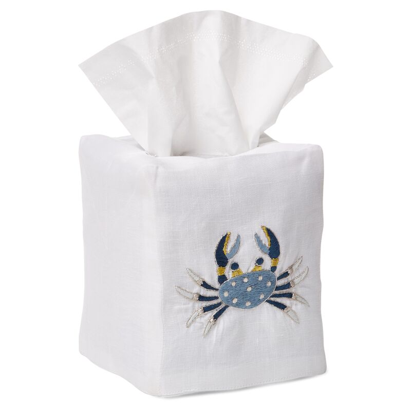 Crab Tissue Box Cover, Blue/White
