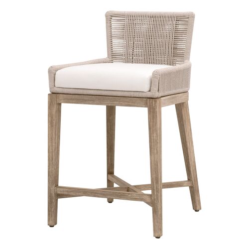 Myrielle Mahogany/Rope Counter Stool, Oyster/Pearl