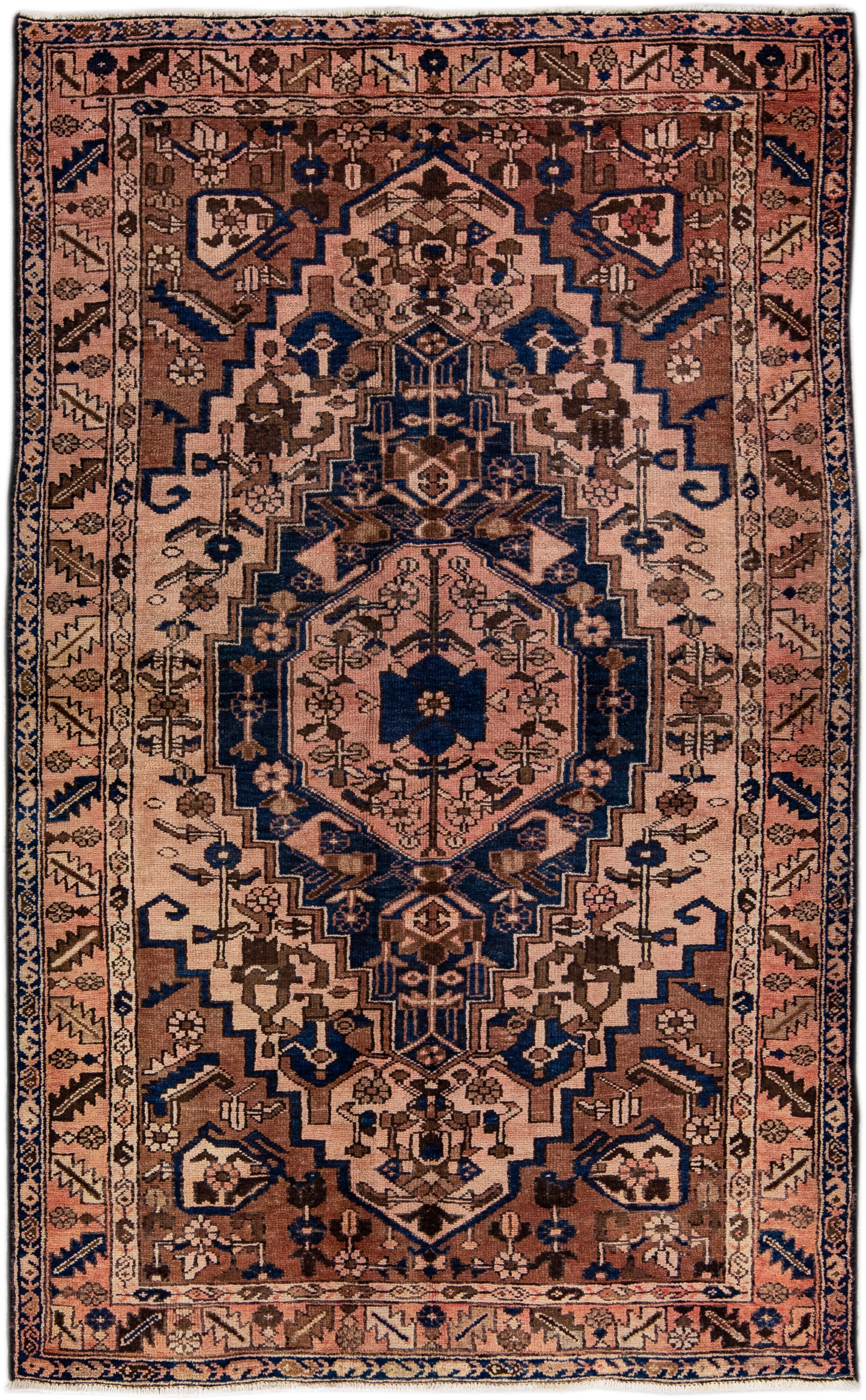 Vintage Persian Brown Medallion Wool Rug~P77651229