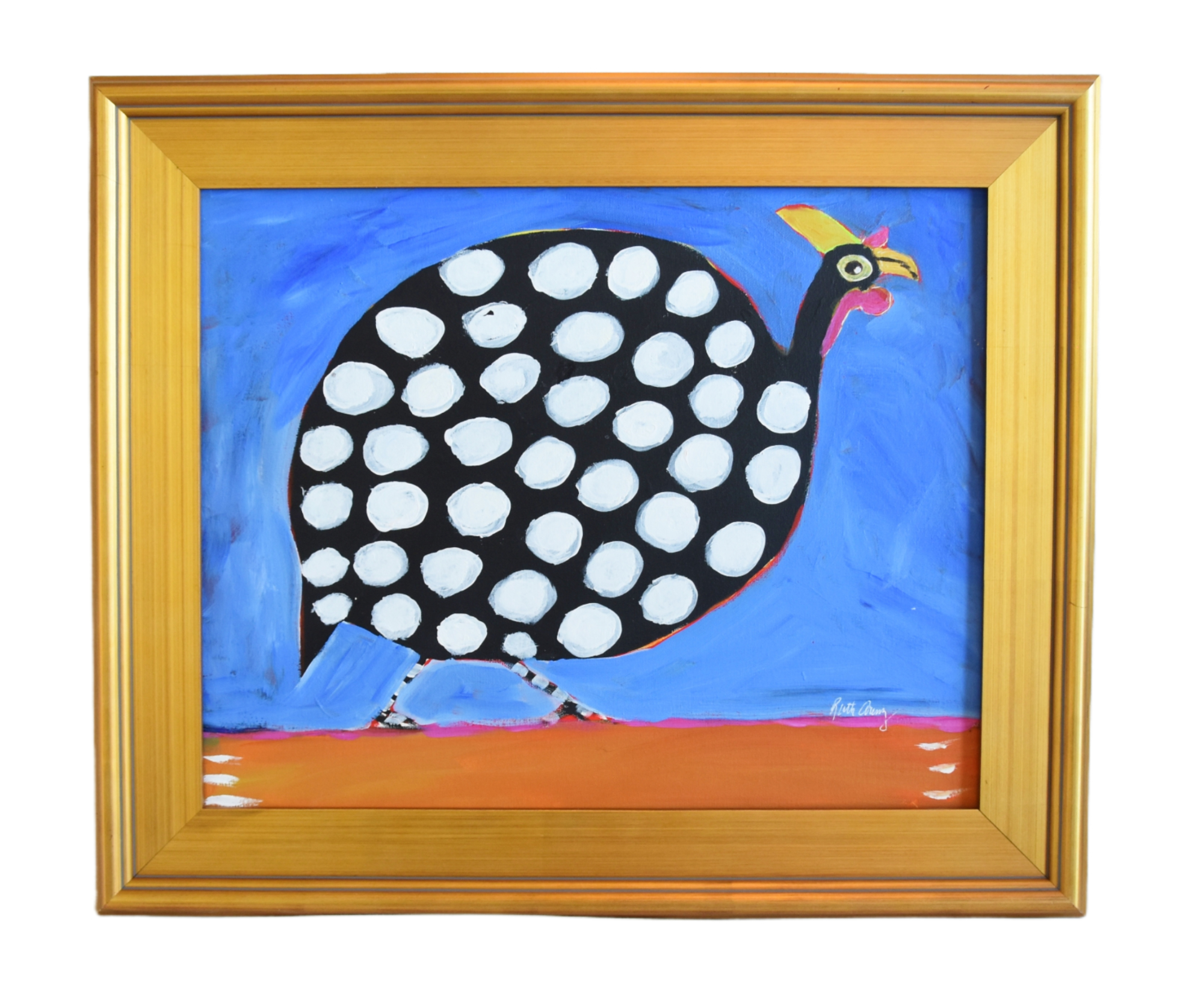 Folk Art Chicken Guinea Hen Oil Painting~P77686801