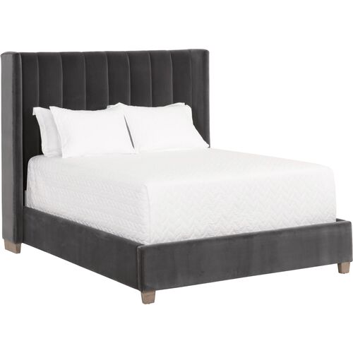 Bing Velvet Wingback Bed, Gray