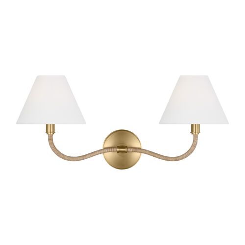 Laguna 2-Light Natural Woven Dimmable Wall Sconce, Burnished Brass Laguna 2-Light Natural Woven Dimmable Wall Sconce, Burnished Brass